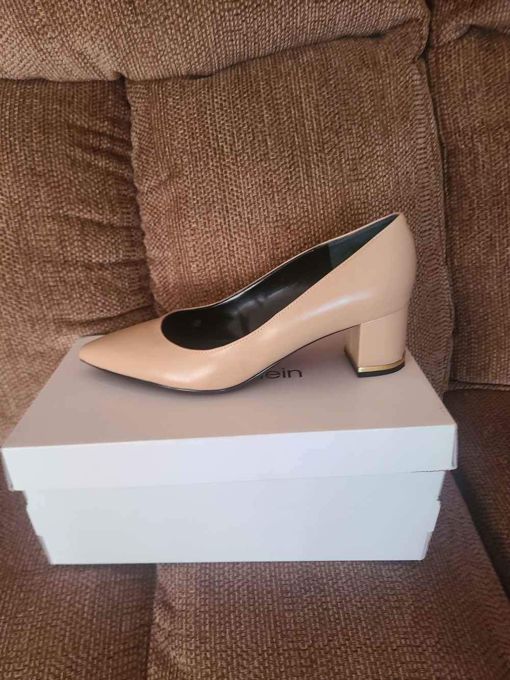 Calvin Klein Beige Mid Block Heel Pump